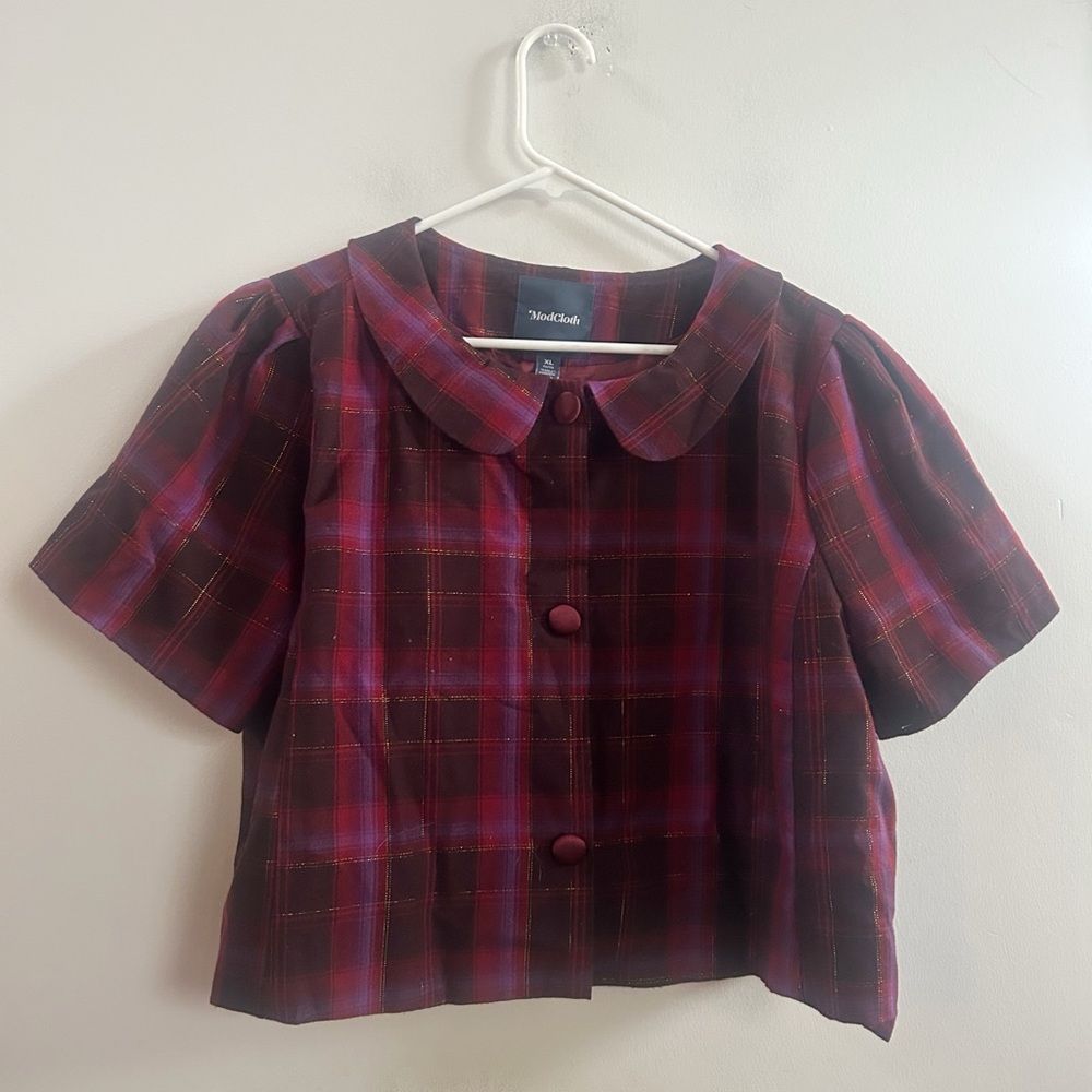 ModCloth plaid short sleeve jacket‎ XL
